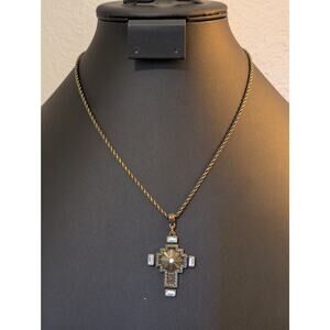 1928 Bronze Rhinestone Cross 18" Necklace